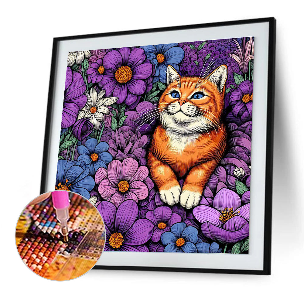 Purple Orange Cat - Full Round Drill Diamond Painting 40*40CM