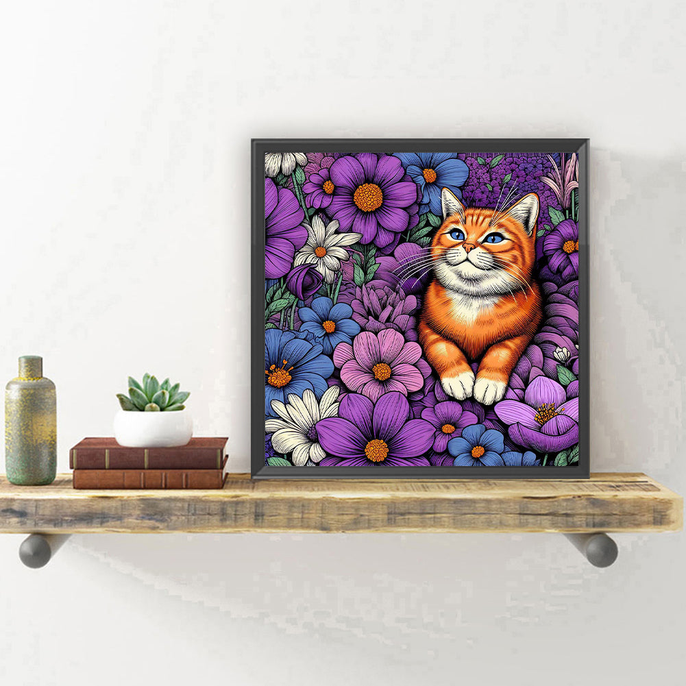 Purple Orange Cat - Full Round Drill Diamond Painting 40*40CM