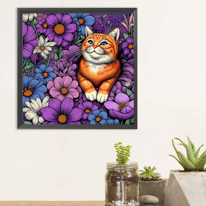 Purple Orange Cat - Full Round Drill Diamond Painting 40*40CM