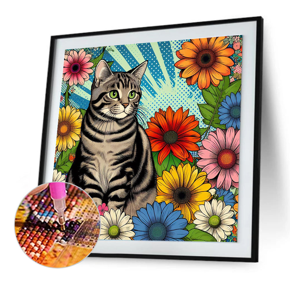 Gray Tabby Cat - Full Round Drill Diamond Painting 40*40CM