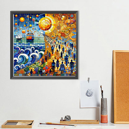 Sea And Land Boat Crowd - Full Round Drill Diamond Painting 40*40CM