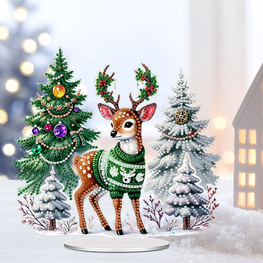 Acrylic Special Shape Christmas Tree Elk DIY Diamond Painting Desktop Ornaments