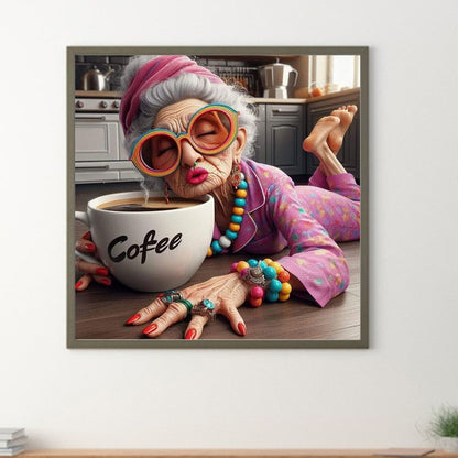 Coffee Happy Grandma - Full Round Drill Diamond Painting 40*40CM