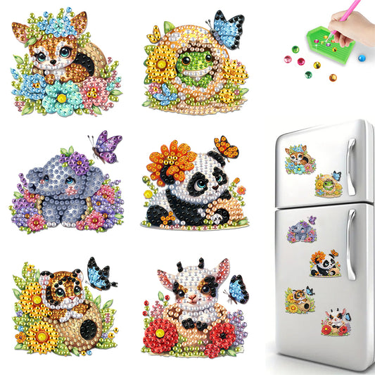 6Pcs Acrylic Animals And Flowers Diamond Art Fridge Magnet for Car Mailbox Decor