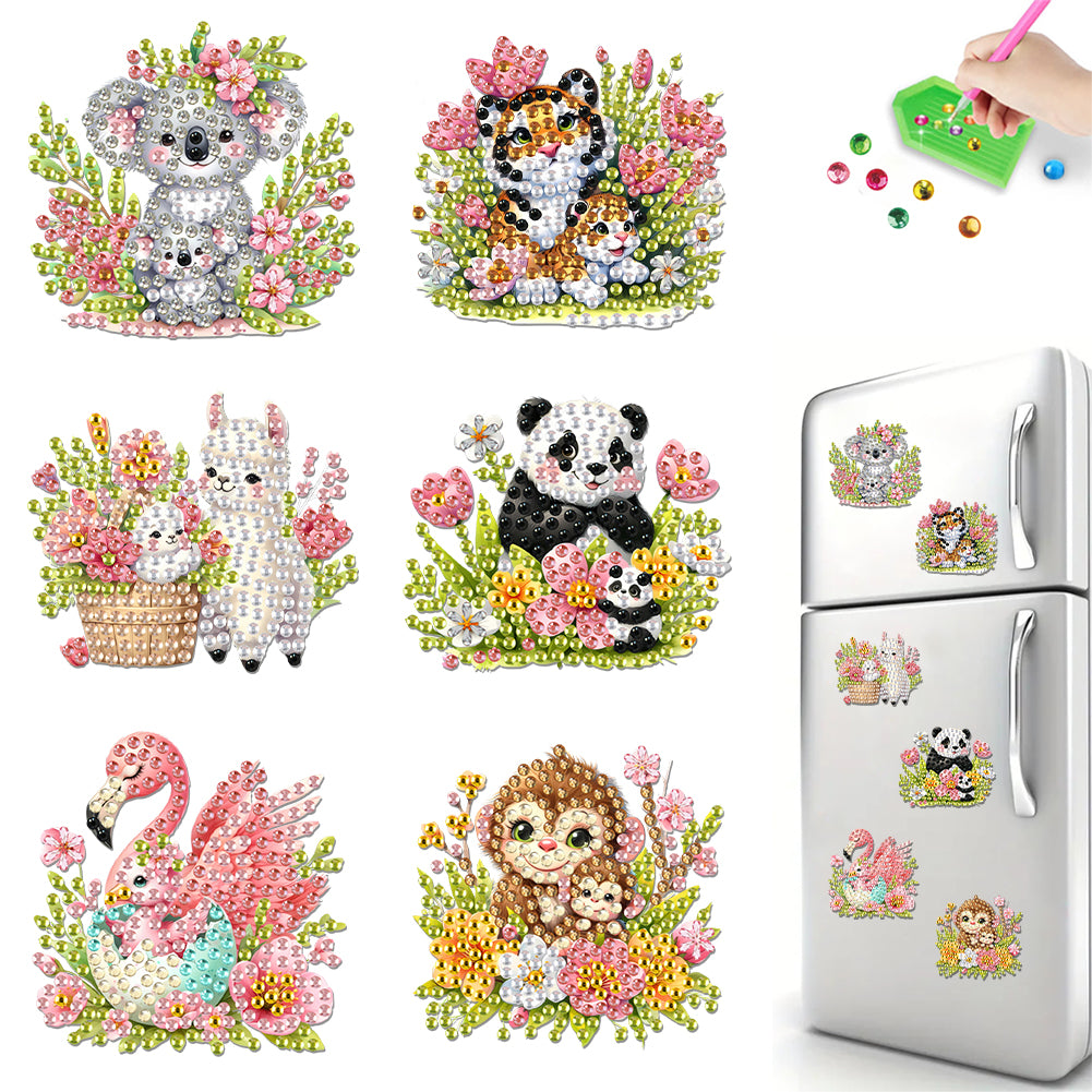 6Pcs Acrylic Animals And Flowers Diamond Art Fridge Magnet for Car Mailbox Decor