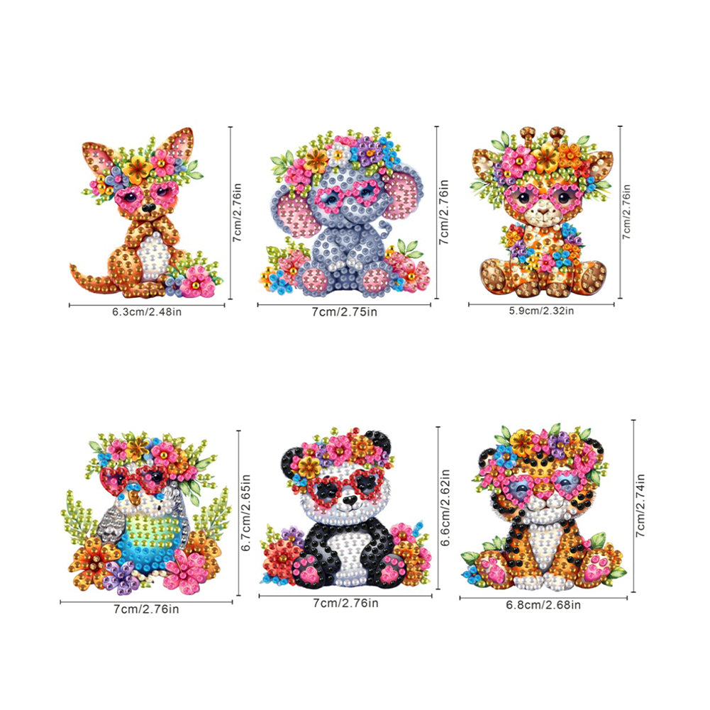 6Pcs Acrylic Animals And Flowers Diamond Art Fridge Magnet for Car Mailbox Decor