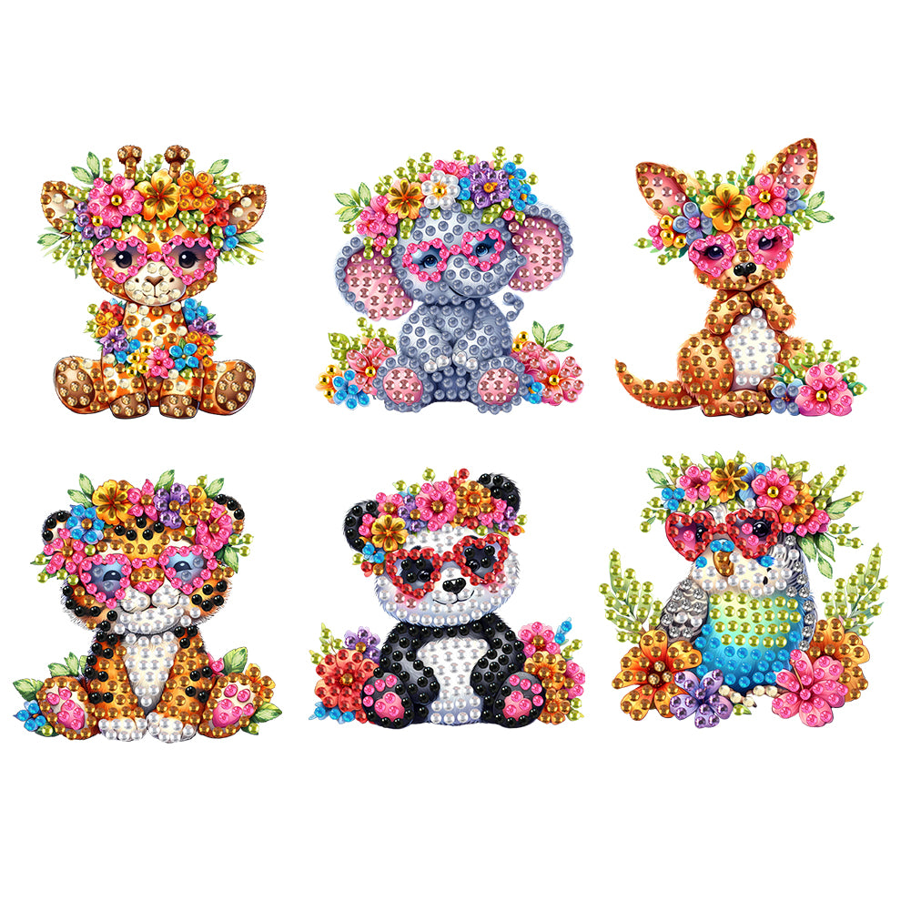 6Pcs Acrylic Animals And Flowers Diamond Art Fridge Magnet for Car Mailbox Decor