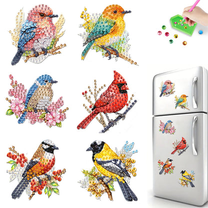 6Pcs Acrylic Bird Diamond Painting Art Fridge Magnet for Car Mailbox Decor