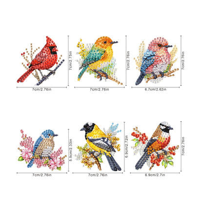 6Pcs Acrylic Bird Diamond Painting Art Fridge Magnet for Car Mailbox Decor