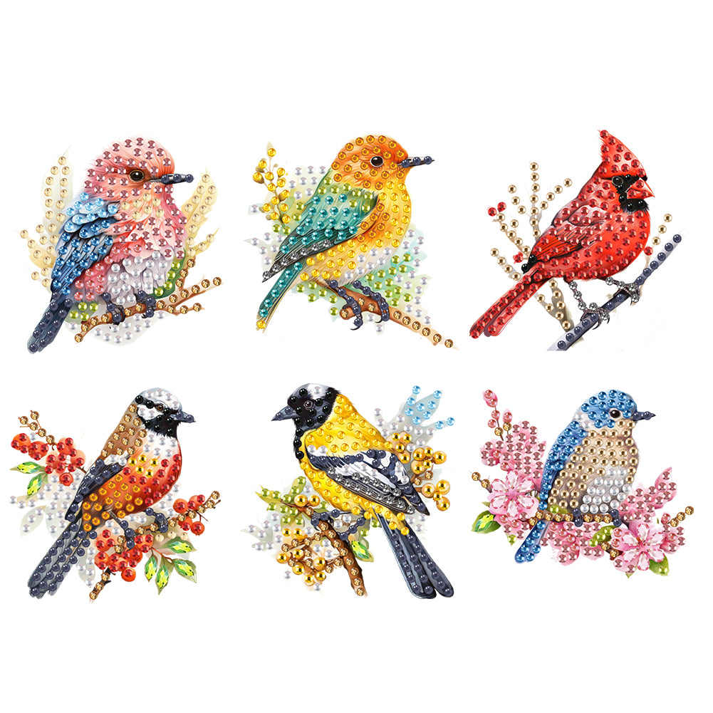 6Pcs Acrylic Bird Diamond Painting Art Fridge Magnet for Car Mailbox Decor