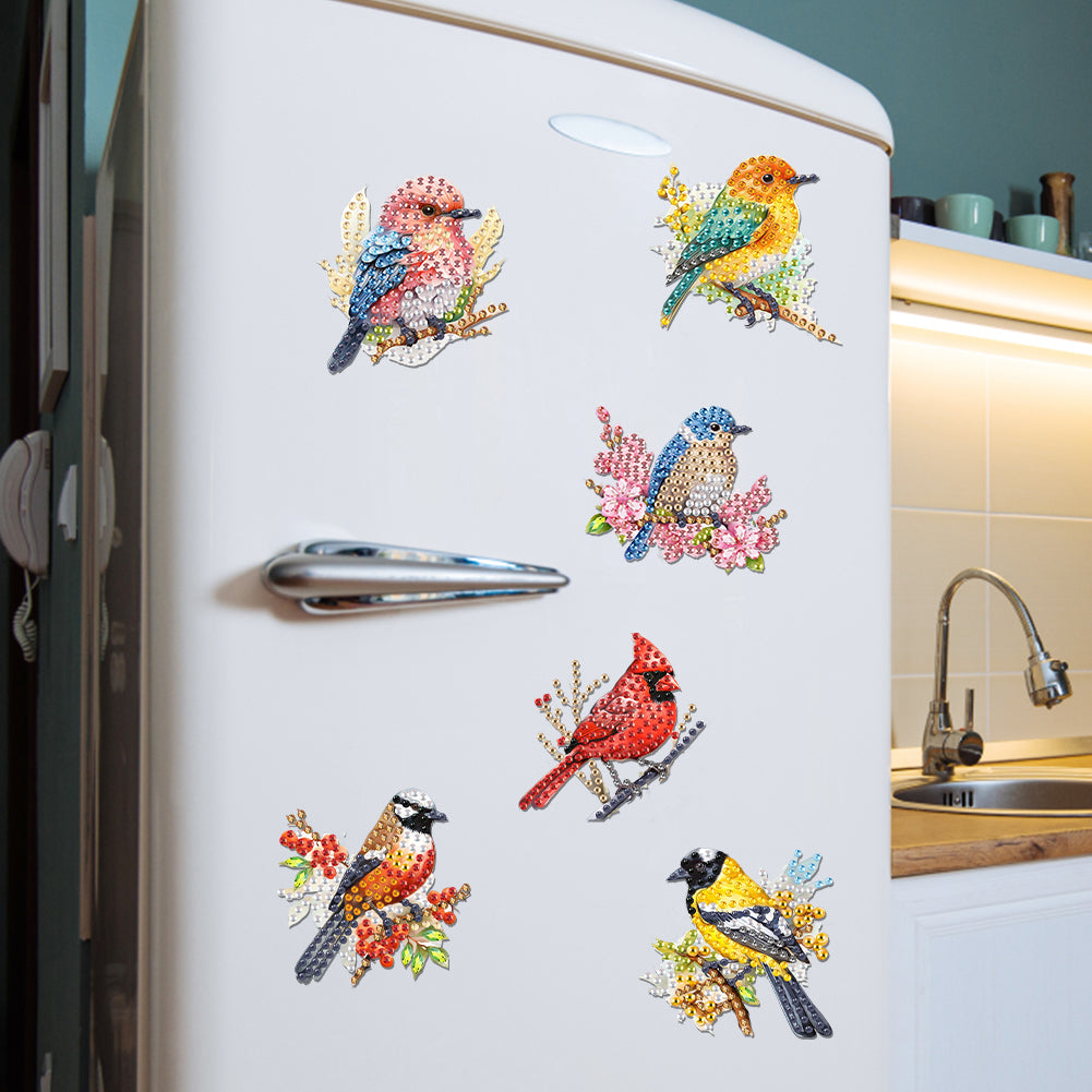 6Pcs Acrylic Bird Diamond Painting Art Fridge Magnet for Car Mailbox Decor