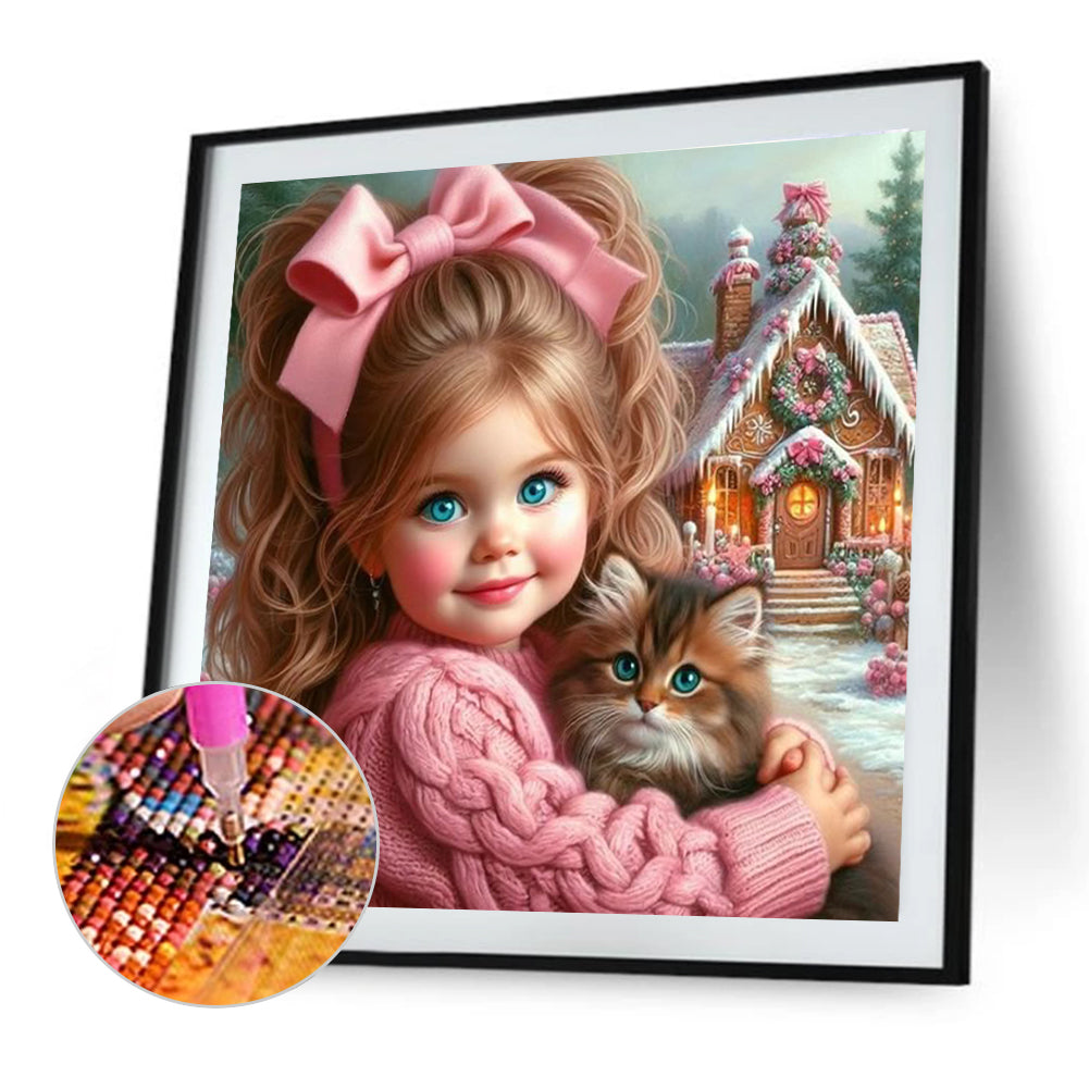 Blue Eyed Cute Girl - Full Round Drill Diamond Painting 40*40CM