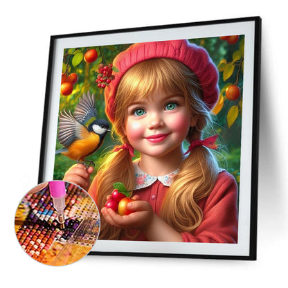 Blue Eyed Cute Girl - Full Round Drill Diamond Painting 40*40CM