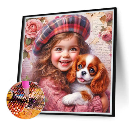 Cute Girl With Big Eyes - Full Round Drill Diamond Painting 40*40CM