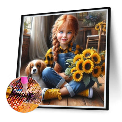 Cute Girl With Big Eyes - Full Round Drill Diamond Painting 40*40CM