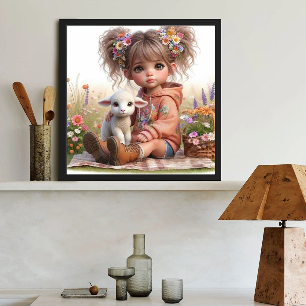 Cute Girl With Big Eyes - Full Round Drill Diamond Painting 40*40CM