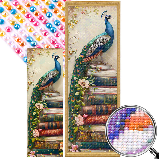 Peacock On The Book - Full AB Round Drill Diamond Painting 30*90CM