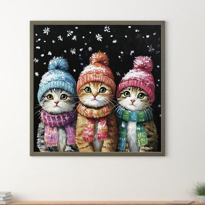 Three Cats In Winter - Full Round Drill Diamond Painting 30*30CM