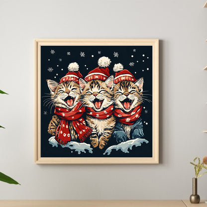 Happy Cat In Winter - Full Round Drill Diamond Painting 30*30CM