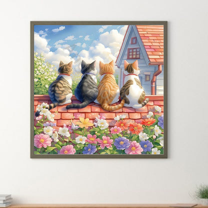 House Four Cats Background - Full Round Drill Diamond Painting 30*30CM