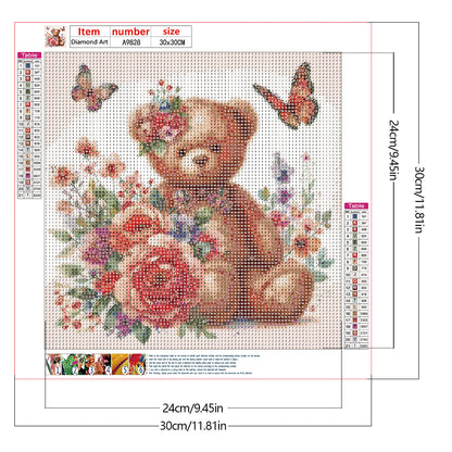 Butterfly Flower Bear - Full Round Drill Diamond Painting 30*30CM