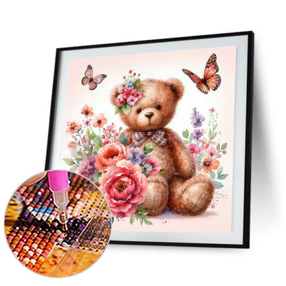 Butterfly Flower Bear - Full Round Drill Diamond Painting 30*30CM