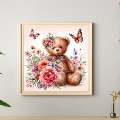 Butterfly Flower Bear - Full Round Drill Diamond Painting 30*30CM