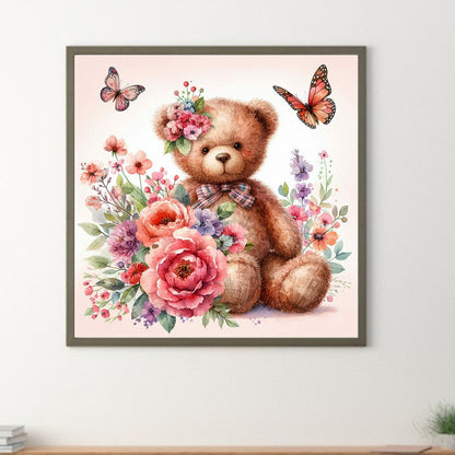 Butterfly Flower Bear - Full Round Drill Diamond Painting 30*30CM