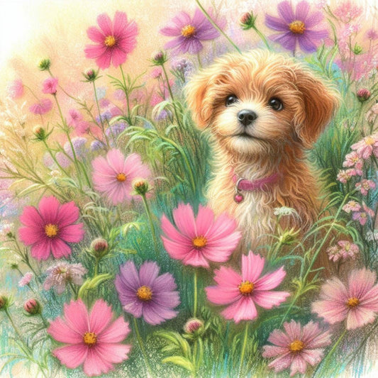 Daisy Field Dog - Full Round Drill Diamond Painting 30*30CM