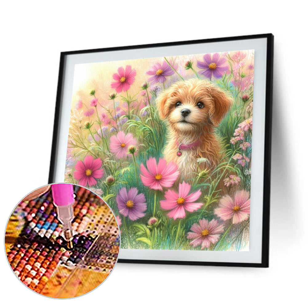 Daisy Field Dog - Full Round Drill Diamond Painting 30*30CM