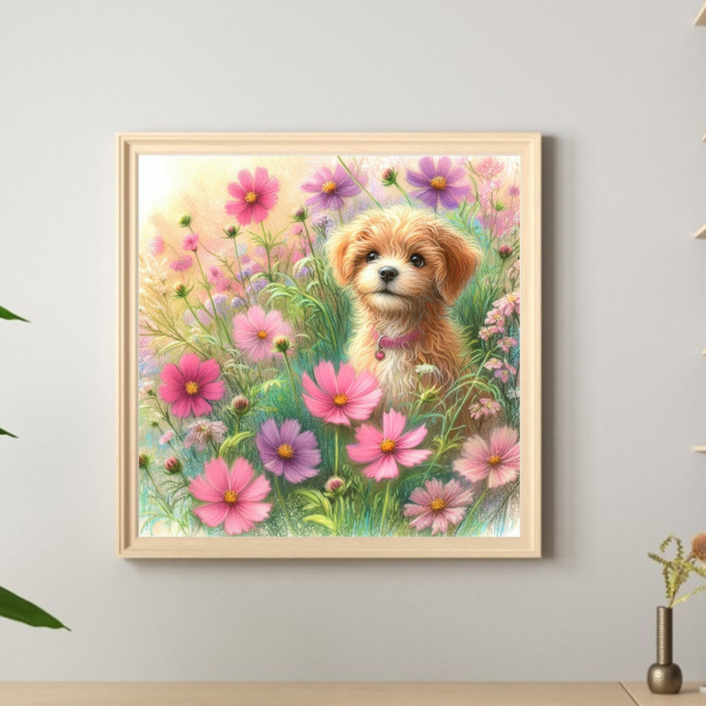 Daisy Field Dog - Full Round Drill Diamond Painting 30*30CM