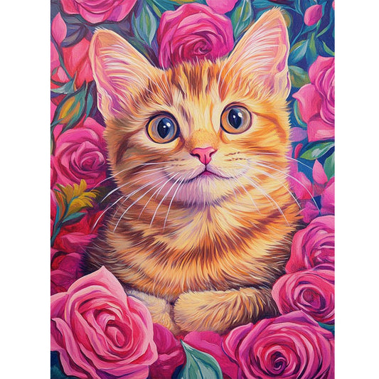 Rose Orange Cat - Full Round Drill Diamond Painting 30*40CM