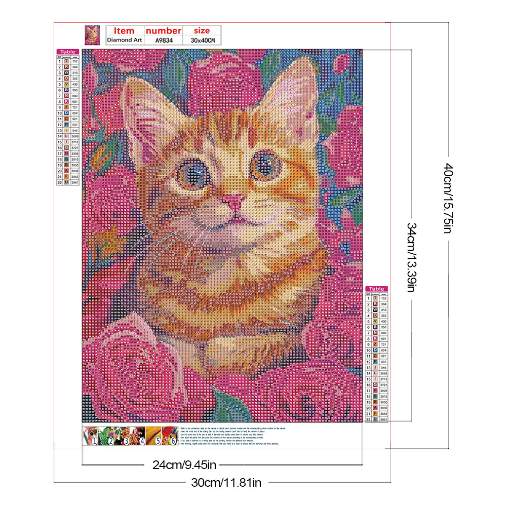 Rose Orange Cat - Full Round Drill Diamond Painting 30*40CM