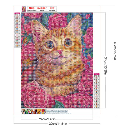 Rose Orange Cat - Full Round Drill Diamond Painting 30*40CM