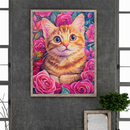 Rose Orange Cat - Full Round Drill Diamond Painting 30*40CM