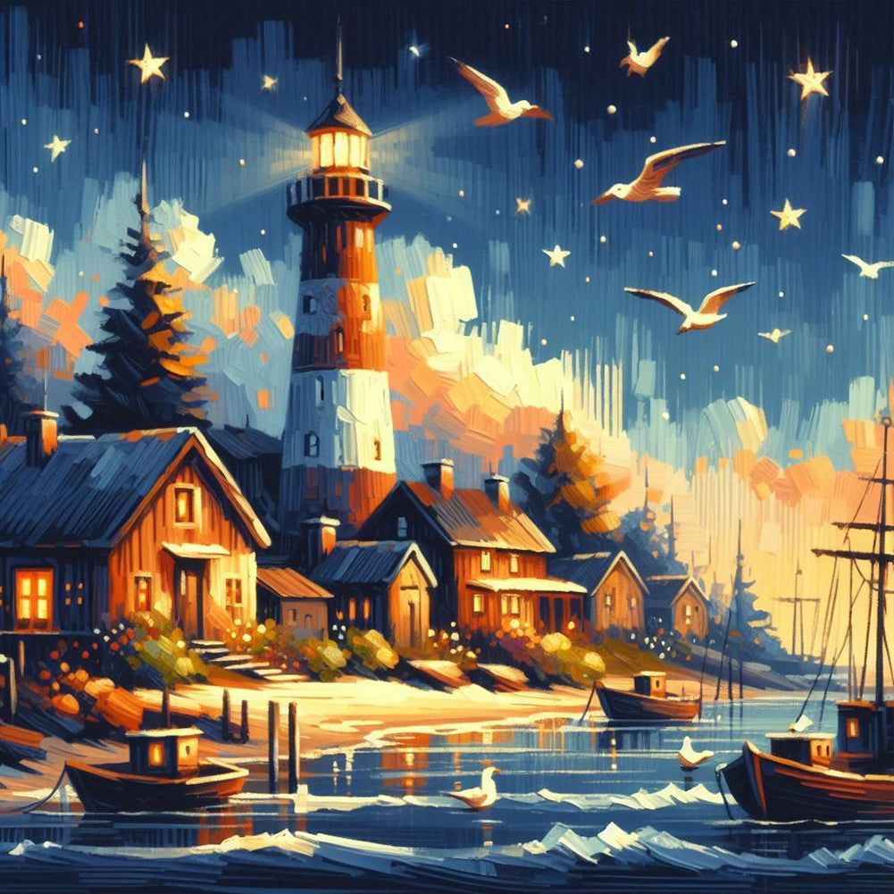 Seagull Lighthouse - Full Round Drill Diamond Painting 40*40CM