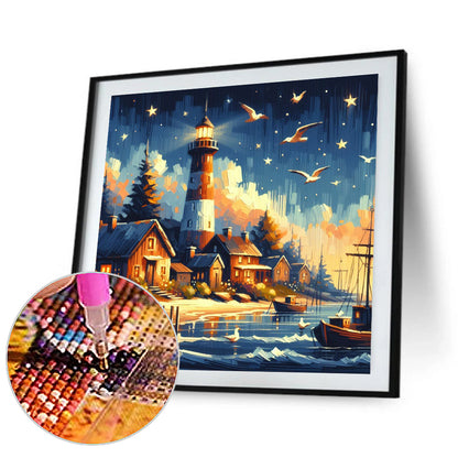 Seagull Lighthouse - Full Round Drill Diamond Painting 40*40CM