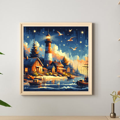 Seagull Lighthouse - Full Round Drill Diamond Painting 40*40CM