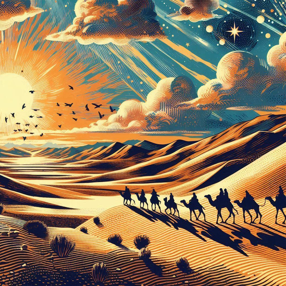 Desert Camel Caravan - Full Round Drill Diamond Painting 40*40CM