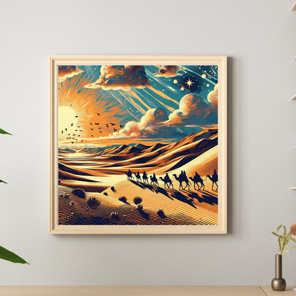 Desert Camel Caravan - Full Round Drill Diamond Painting 40*40CM