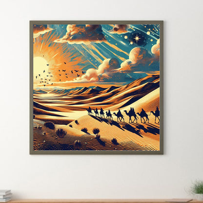 Desert Camel Caravan - Full Round Drill Diamond Painting 40*40CM