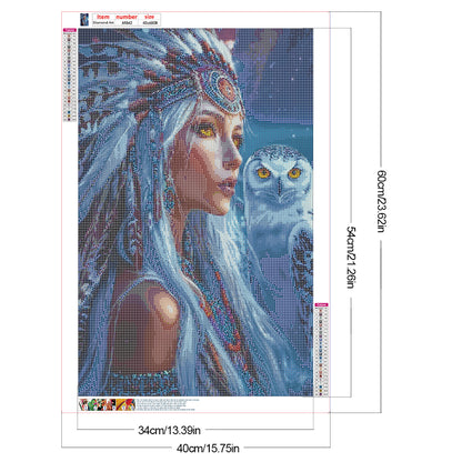 Indian Woman White Owl - Full Round Drill Diamond Painting 40*60CM