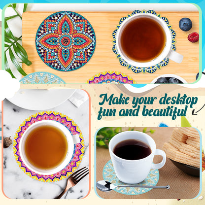 6Pcs Wooden Mandala Diamond Painting Coasters with Holder for Adults Beginners