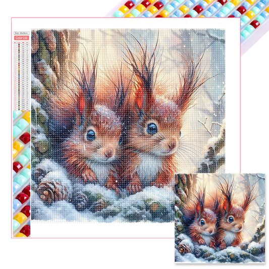 Small Animals In The Snow - Full Square Drill Diamond Painting 30*30CM