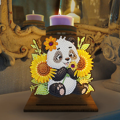 Sunflower Panda Diamond Painting Desktop Candle Holder Gifts for Family Friends