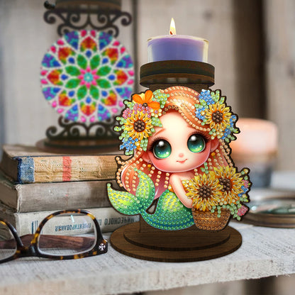 Sunflower Mermaid Diamond Painting Desktop Candle Holder Gifts for Family Friend