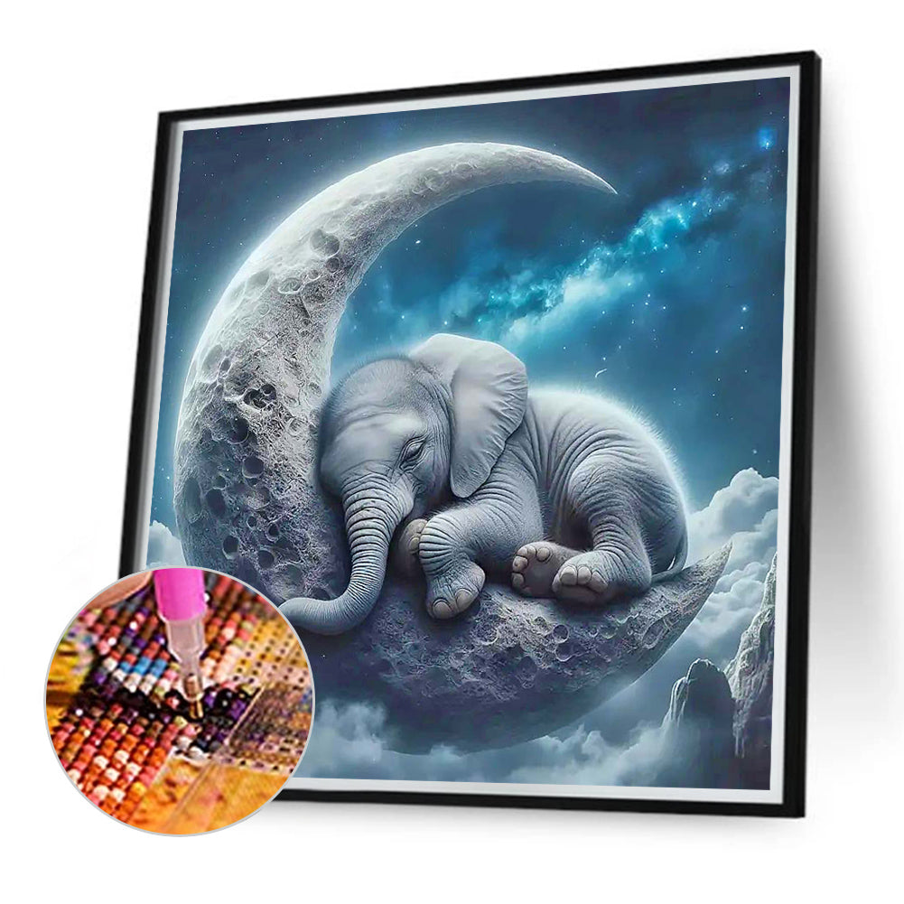 Elephant On The Moon - Full Round Drill Diamond Painting 30*30CM