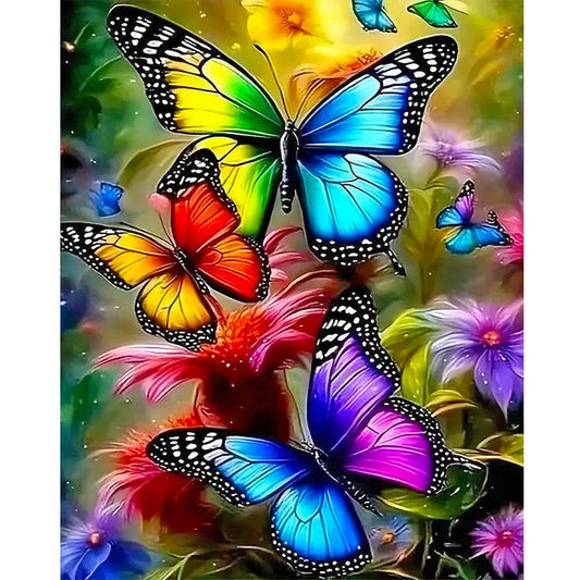 Butterfly And Flower - Full Round Drill Diamond Painting 40*50CM