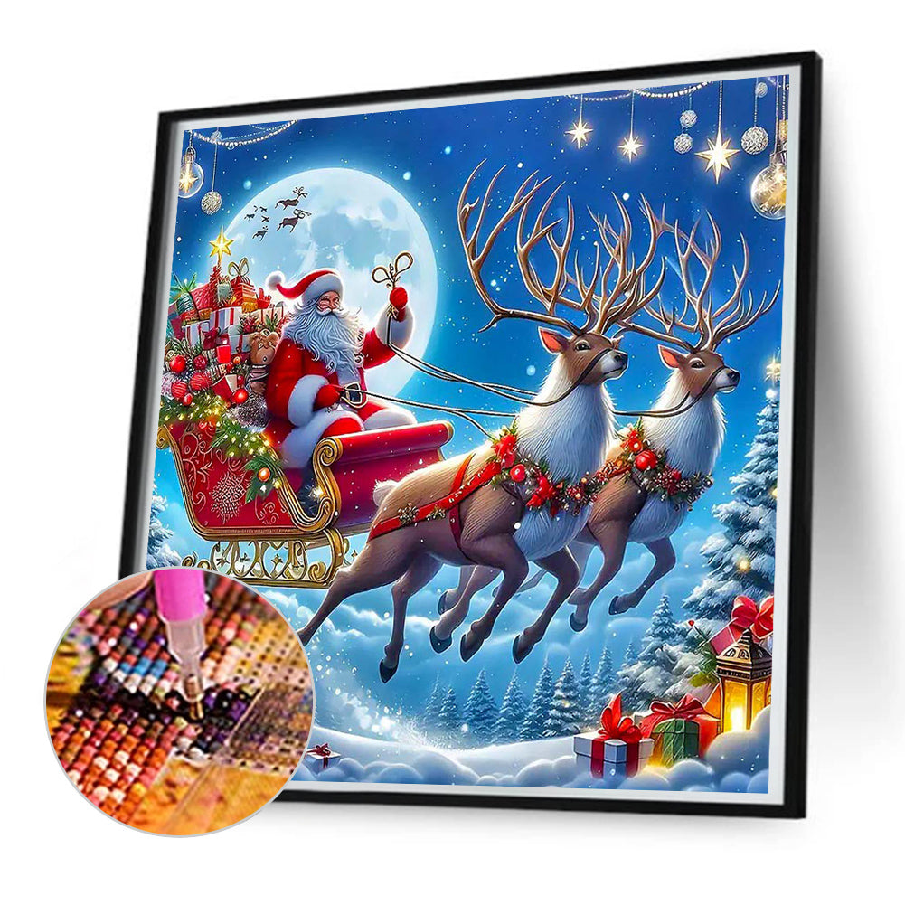 Santa Claus Riding An Elk Under The Moon - Full Round Drill Diamond Painting 55*55CM
