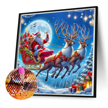 Santa Claus Riding An Elk Under The Moon - Full Round Drill Diamond Painting 55*55CM